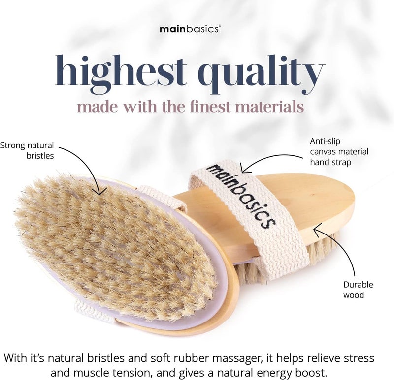 MainBasics Dry Brushing Body Brush for Lymphatic Drainage, Dry Skin, Cellulite, Blood Circulation with Exfoliating Natural Bristles for Flawless Skin - Image 4